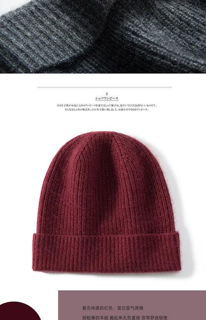 New High Quality 100% Cashmere Knitted Hat for Women and Men Casual Beanie Hat Cap Winter Soft Warm Cashmere Caps Unisex