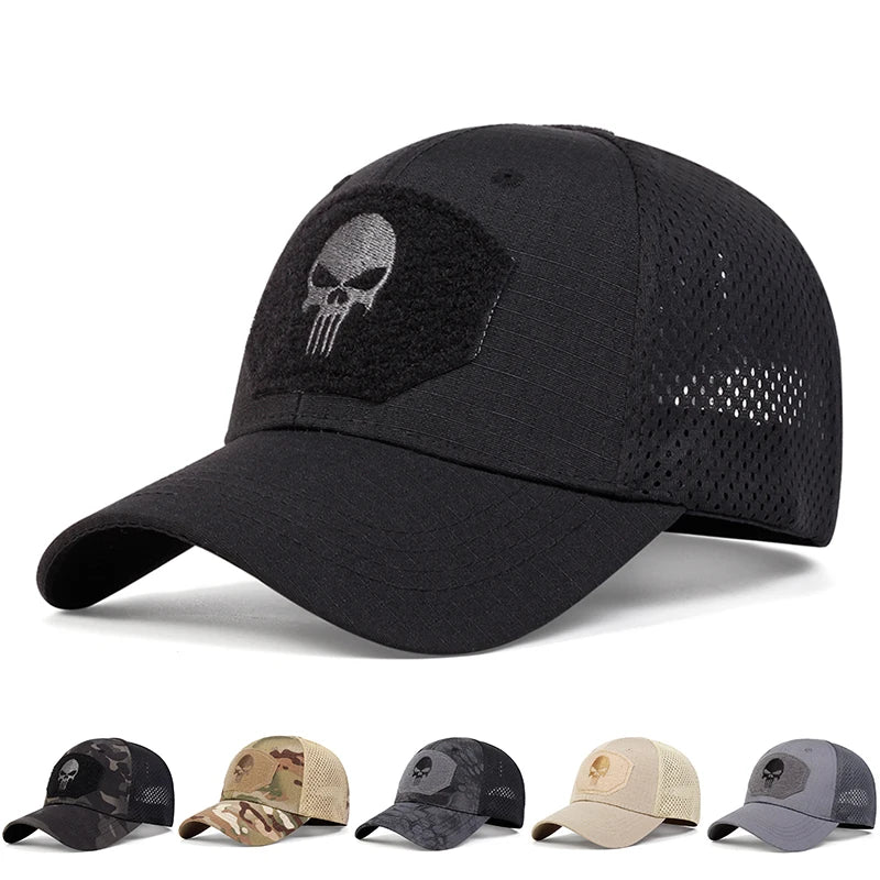 Gorra de béisbol unisex con bordado de calavera y etiqueta transpirable, ajustable, informal, para primavera y otoño, para exteriores, con protección solar