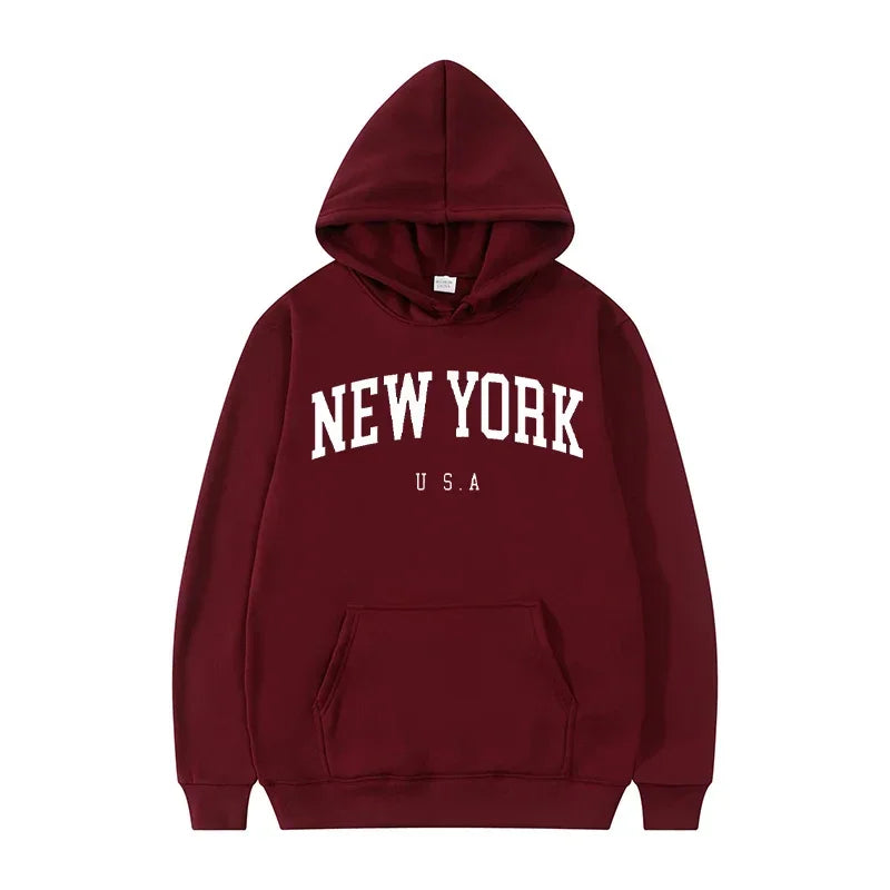 Men Women New York U.S.A City Hoodies Fashion Letter Printed Graphic Sweatshirts Loose Casual Harajuku Hooded Pullover Sportwear