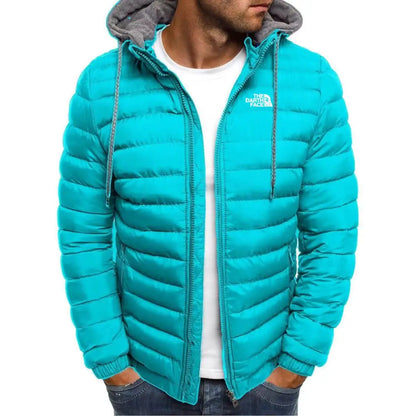 2024Winter New  Men's Coat Warm and Comfortable Zipper Hooded Fashion Print Outdoor Sports Simple Atmospheric Street