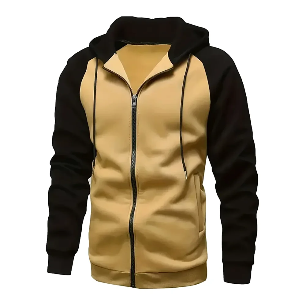 New Men's Zip-Up Color Block Hoodie with Casual Stylish & Durable Fall/Winter Top Raglan Sleeves Hoodies Sweatshirt Male