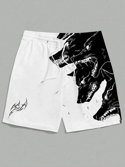 Pantalones cortos de verano nuevos para hombre, pantalones cortos casuales sueltos para el hogar, pantalones cortos deportivos con estampado 3D de lobo de tres cabezas, pantalones cortos Harajuku, pantalones cortos de playa hawaianos