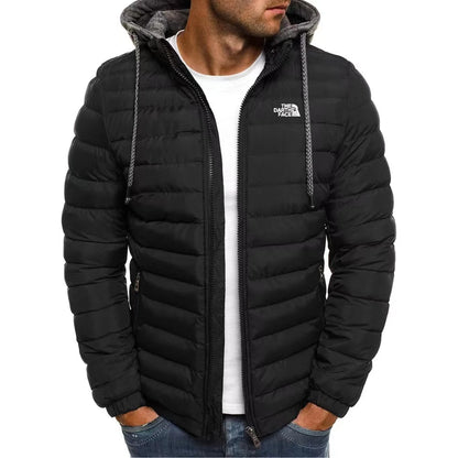 2024Winter New  Men's Coat Warm and Comfortable Zipper Hooded Fashion Print Outdoor Sports Simple Atmospheric Street