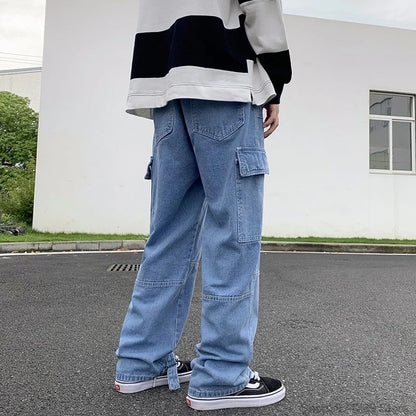 Wide Leg Jeans Men loose Hip Hop Casual Men's Straight Baggy Denim Pants Streetwear Skateboard Pant Neutral Trousers Plus Size