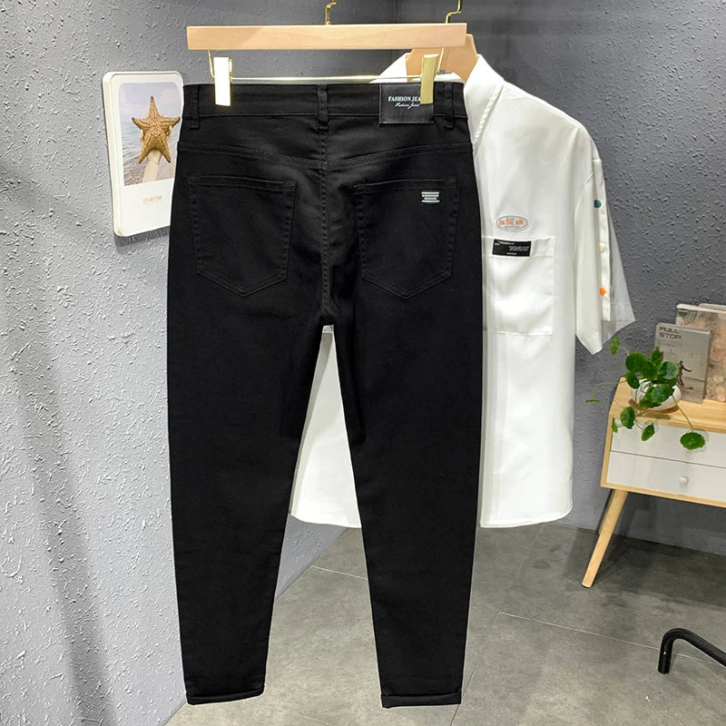 2023 Autumn New Men's White Black Jeans Straight Slim fit Casual Fashion Elastic Cotton Trousers Male Streetwear Denim Pants