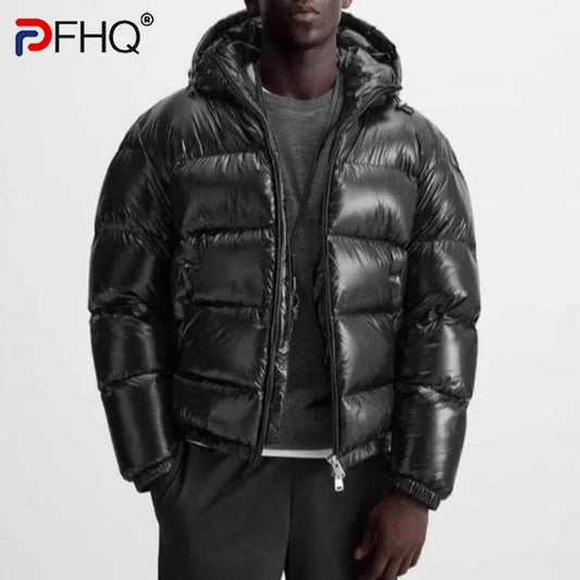 PFHQ 2024 Autumn Winter Hooded Cotton Jacket Casual Solid Color Darkwear With Hat Streetwear Male Tops New Fashion 21Z7361