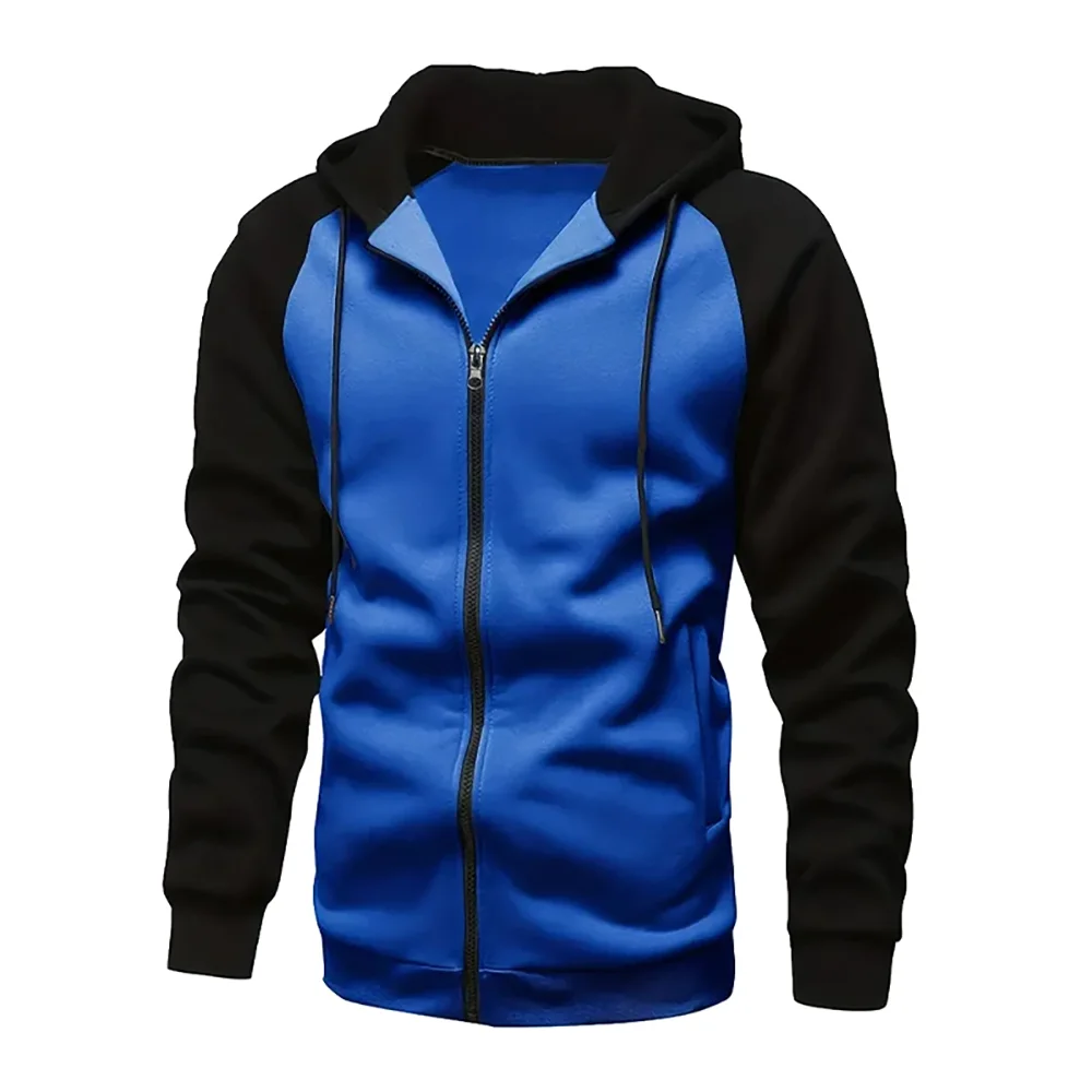 New Men's Zip-Up Color Block Hoodie with Casual Stylish & Durable Fall/Winter Top Raglan Sleeves Hoodies Sweatshirt Male