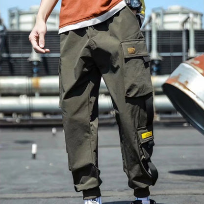 Pantalones cargo de estilo hip hop para hombre, pantalón harén, con múltiples bolsillos y cintas, ropa de calle, informal, tallas M a 6XL