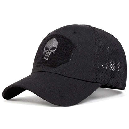 Gorra de béisbol unisex con bordado de calavera y etiqueta transpirable, ajustable, informal, para primavera y otoño, para exteriores, con protección solar