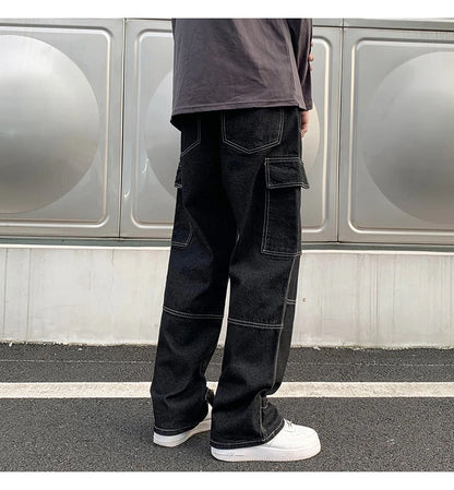 Wide Leg Jeans Men loose Hip Hop Casual Men's Straight Baggy Denim Pants Streetwear Skateboard Pant Neutral Trousers Plus Size