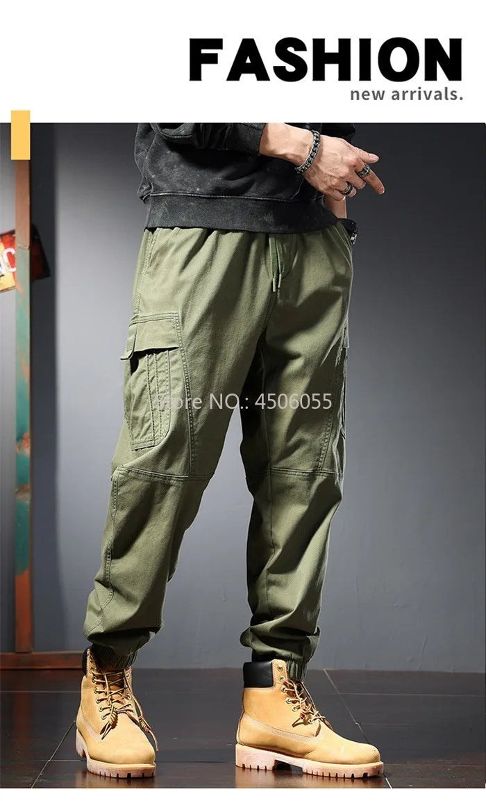 Loose Cargo Joggers Cotton Sweatpants Black Khaki Plus Size 5XL 6XL 8XL Safari Trousers Oversize Ankle Length Boys Harem Clothes