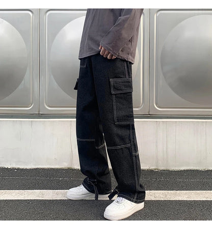 Wide Leg Jeans Men loose Hip Hop Casual Men's Straight Baggy Denim Pants Streetwear Skateboard Pant Neutral Trousers Plus Size