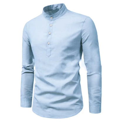 Camisa holgada informal para hombre, camisa de otoño, moda, cuello alto, algodón, manga larga, color sólido, stock 2023, ropa para hombre