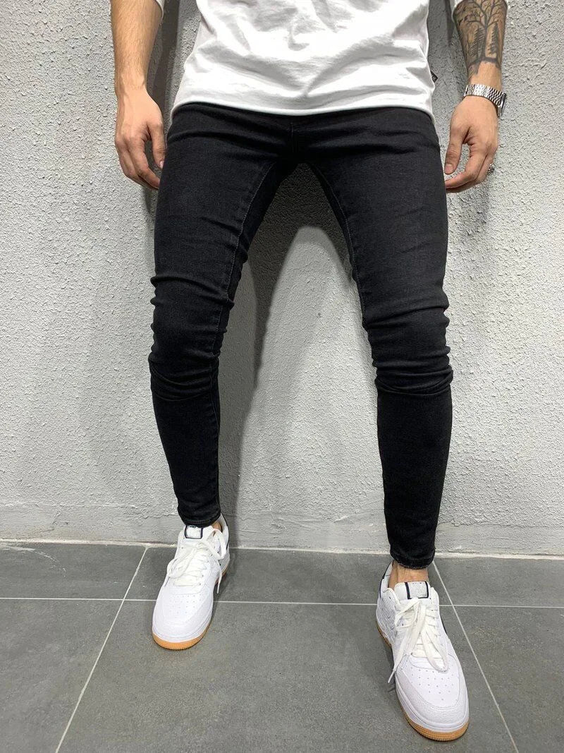 Pantalones vaqueros ajustados punk para hombre, pantalones vaqueros ajustados, pantalones vaqueros ajustados tipo lápiz, pantalones de talla grande para hombre, pantalones vaqueros ajustados con agujeros rasgados y parches, ropa de calle