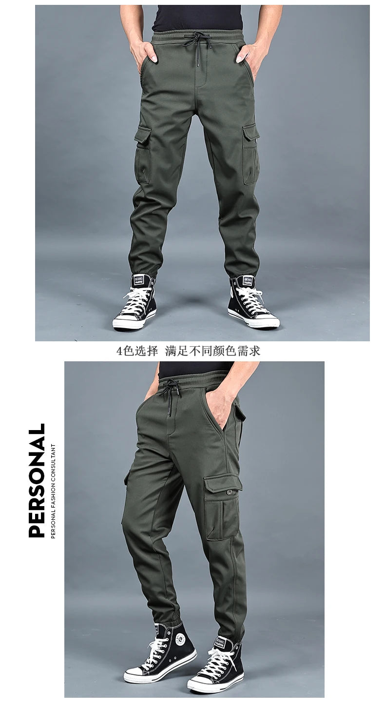 Pantalones de invierno para hombre, de forro polar grueso, para correr, con múltiples bolsillos, holgados, informales, cálidos, cargo, tallas M a 6XL