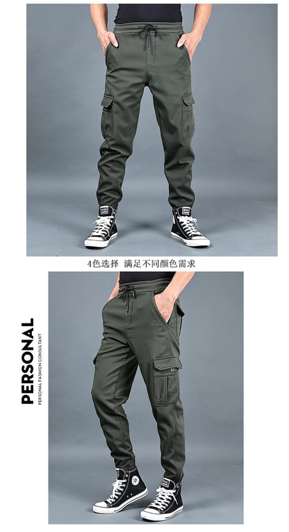 Winter Men Pants Thick Fleece Joggers Multi Pocket Loose Sport Trousers Male Casual Warm Sweatpants Cargo Pants M-6XL