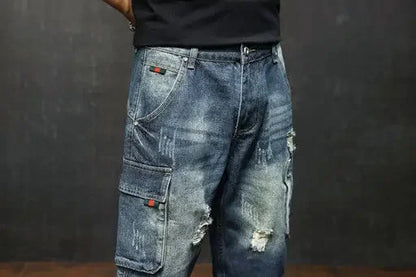 Male Denim Shorts with Pockets Men's Short Jeans Pants Knee Length Long Half Ripped Streetwear Blue Harajuku Jorts Trend 2024 Xl