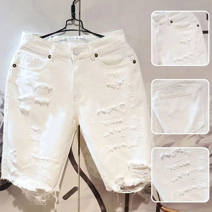 Stylish Denim Multi Pockets Soft Button Zipper Closure Men Summer Short Jeans Knee-length Shorts Keep Cooling