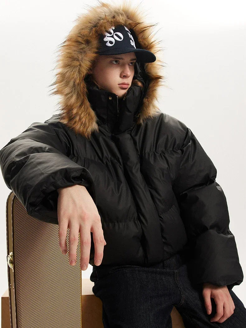 MADE EXTREME Removable Hooded Puffer Jacket Thickened Warm Premium Sense Hair Collar Parkas