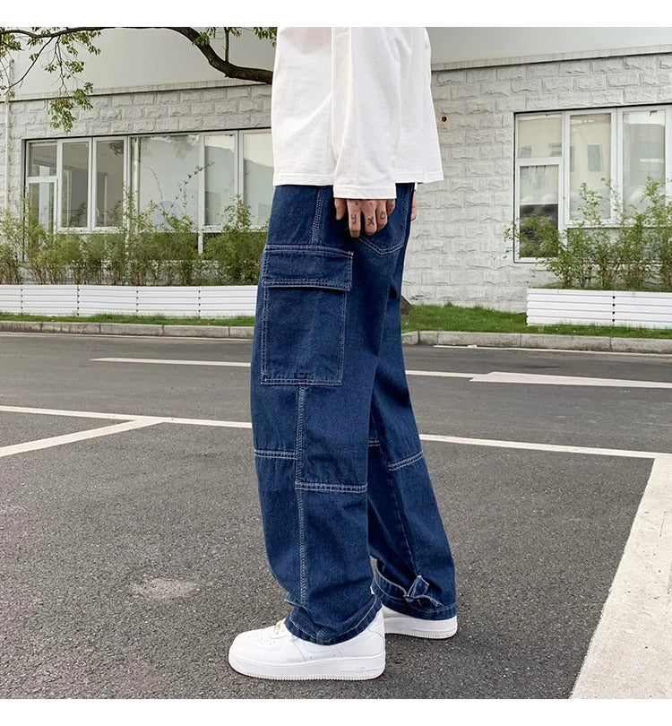 Wide Leg Jeans Men loose Hip Hop Casual Men's Straight Baggy Denim Pants Streetwear Skateboard Pant Neutral Trousers Plus Size