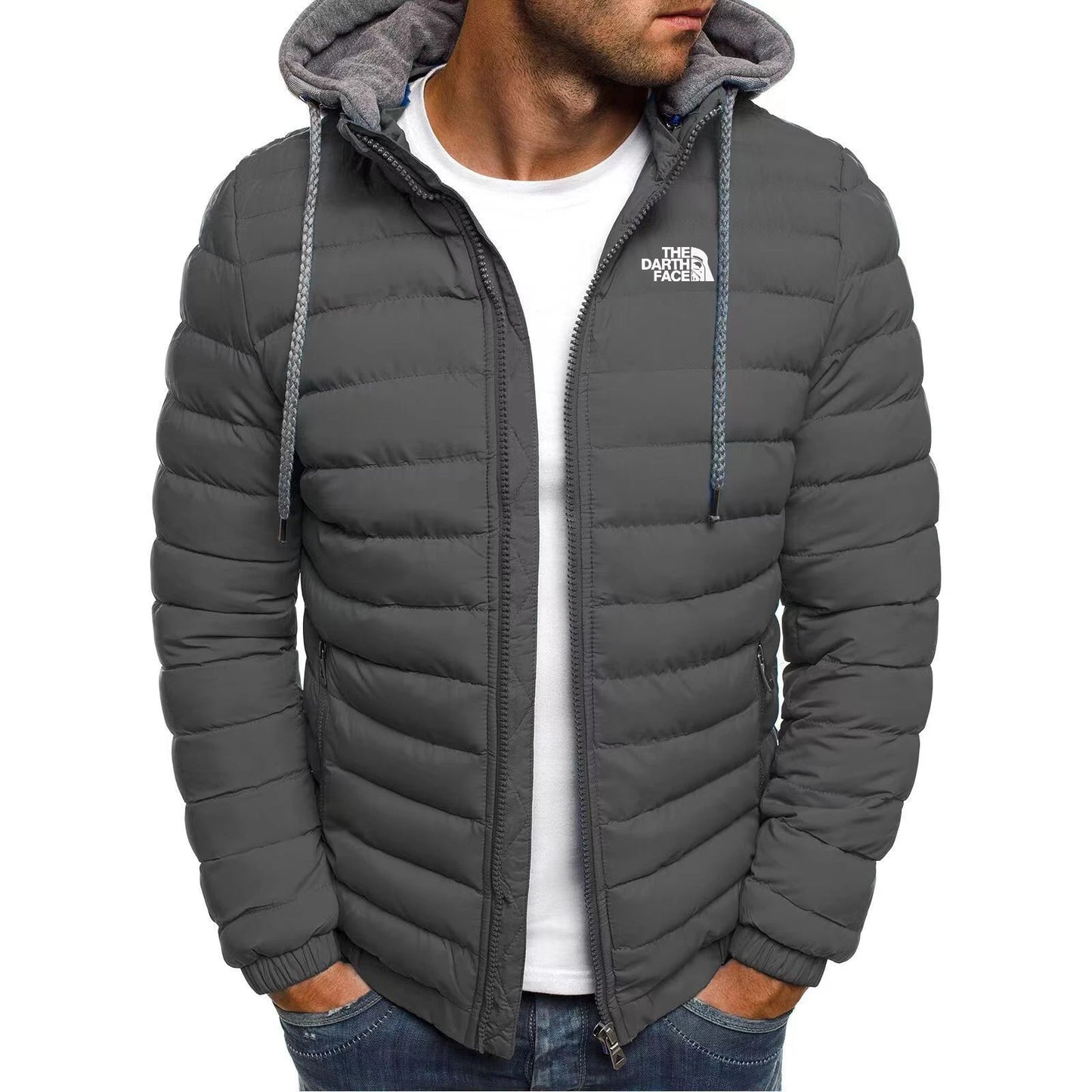 2024Winter New  Men's Coat Warm and Comfortable Zipper Hooded Fashion Print Outdoor Sports Simple Atmospheric Street