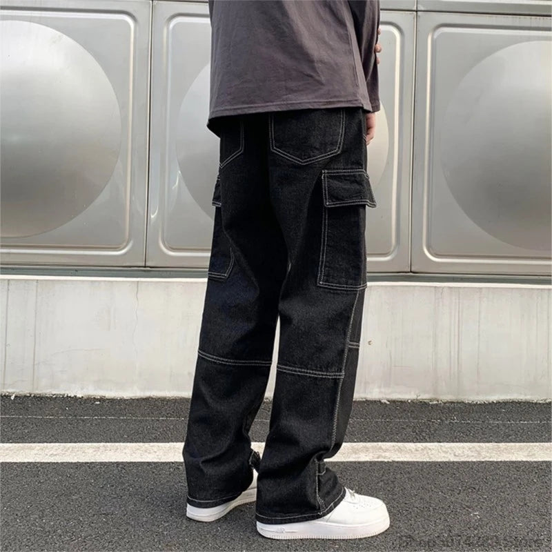 Wide Leg Jeans Men loose Hip Hop Casual Men's Straight Baggy Denim Pants Streetwear Skateboard Pant Neutral Trousers Plus Size